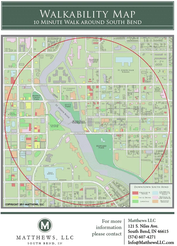 Matthews, LLC - East Bank walkability map